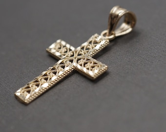 Jesus Kreuz Gold 10K Gelbgold Kreuz-Anhänger – Schlichtes Kruzifix Für Halskette, Herren & Damen Kreuz Anhänger Herren