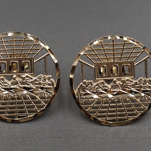 10K Solid Yellow Gold 0.8&quot; Flat Circle Diamond Cut Last Supper Stud Earring. Men Women Earrings