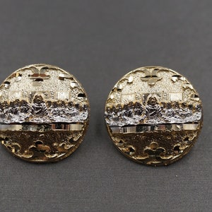 10K Solid Yellow Gold 0.8&quot; Diamond Cut Two Tone Last Supper Circle Stud Earring.