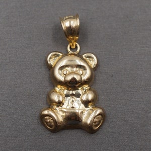 10K Solid Yellow Gold 1.2" Teddy Bear Charm Pendant.