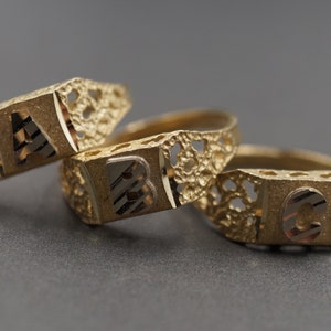 10K Solid Yellow Gold 6.5MM Diamond Cut Square Initial Alphabet Letter Band Ring.