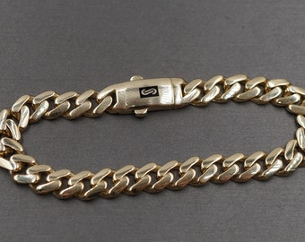 10K Yellow Gold 7.65MM Hollow Monaco Classic Curb Cuban Link Bracelet. Men Women Children