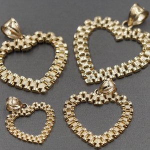 Colgante con dije de corazón Rollie de oro amarillo macizo de 10 quilates. Mujeres, niños, hombres, 4 tamaños