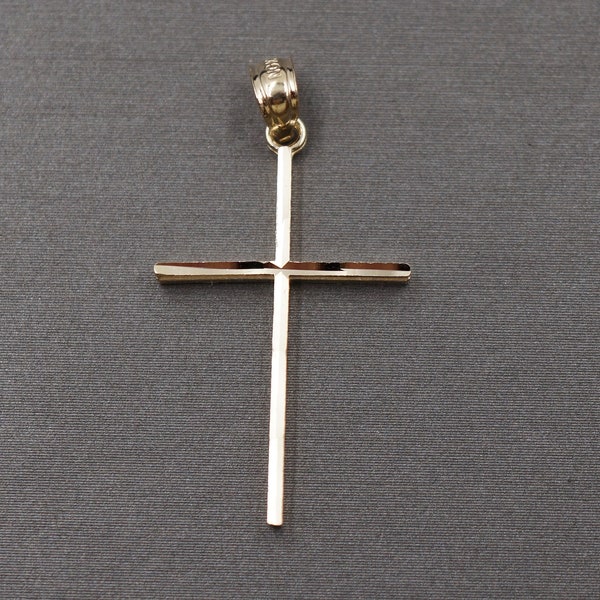 10K Solid Yellow Gold 1.18" Diamond Cut Shine Skinny Crucifix Cross Charm Pendant.