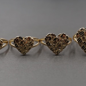 10K Solid Yellow Gold Diamond Cut Shine Nugget Heart Band Ring. 4 Sizes