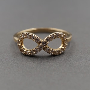 10K Solid Yellow Gold Fancy Infinity CZ Band Ring.