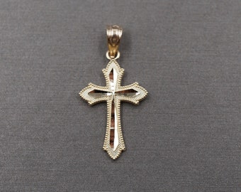 10K Solid Yellow Gold 0.95&quot; Diamond Cut Crucifix Cross Charm Pendant. Men Women Children