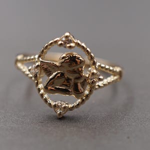10K Solid Yellow Gold 0.5" Angel CZ Band Ring. image 3