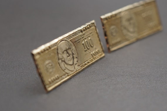 10K Solid Yellow Gold Diamond Cut One Hundred Dollar Bill Money