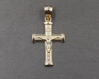 10K massief geel goud 1,05" klein kruisbeeld Jezus Christus kruis bedelhanger. Mannen vrouwen kinderen kind