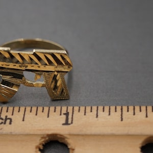 10K Solid Yellow Gold Diamond Cut UZI Gun Band Ring. 3 Sizes image 9