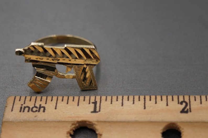 10K Solid Yellow Gold Diamond Cut UZI Gun Band Ring. 3 Sizes image 9