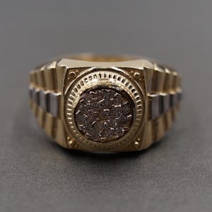 10K Solid Yellow Gold 12MM Square Circle With CZ Rollie Band Ring.