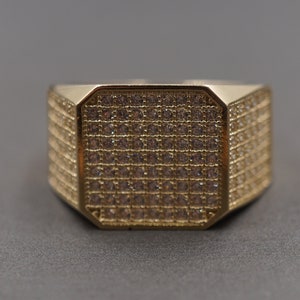 10K Solid Gelb Gold Iced CZ 14 MM Platz Herren Bandring