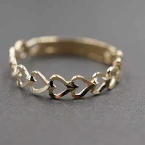 10K Solid Yellow Gold 3.8MM Sideways Heart Stackable Dainty Band Ring.