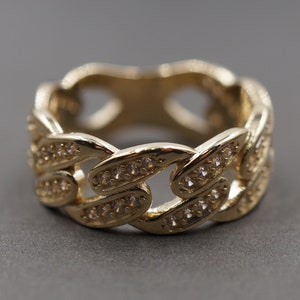 10K Solid Gelb Gold 8,7 MM Kubanische Panzer Link CZ Band Ring. Männer Frauen