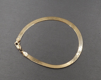 10K massief geelgouden 3,8 mm platte visgraat heren dames kinderarmband. 7", 8"