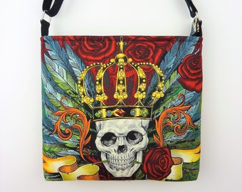 Skulls and Roses Crossbody Bag, Alexander Henry Bag, Quirky Bag.