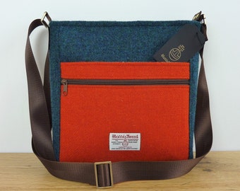 Teal and Orange Harris Tweed Crossbody Bag, Tweed Messenger Bag