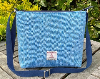 Blue and White Harris Tweed Crossbody Bag