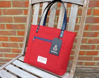 Red Harris Tweed Tote Bag with a London Lining