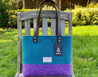 Teal and Purple Harris Tweed Shoulder Tote Bag