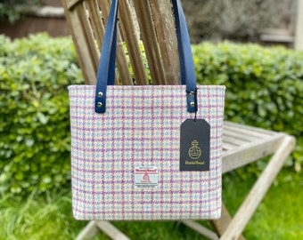 Peach, Purple and Blue Harris Tweed Tote Bag.