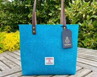 Blue and Jade Harris Tweed Tote Bag.