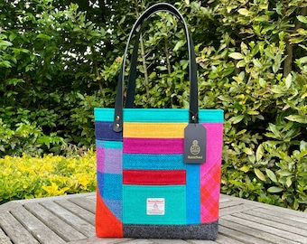 Rainbow Patchwork Harris Tweed Tote Bag.