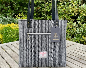 Monochrome Striped Harris Tweed Tote Bag