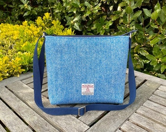 Blue and White Harris Tweed Crossbody Bag