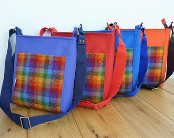 Rainbow Harris Tweed and Waterproof Canvas Crossbody Bag, Tweed Messenger Bag