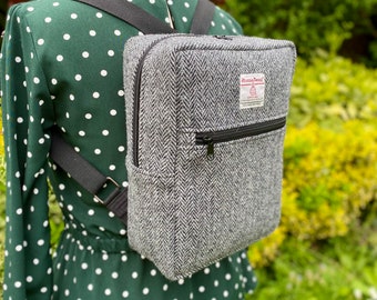 Black and Grey Herringbone Harris Tweed Back Pack