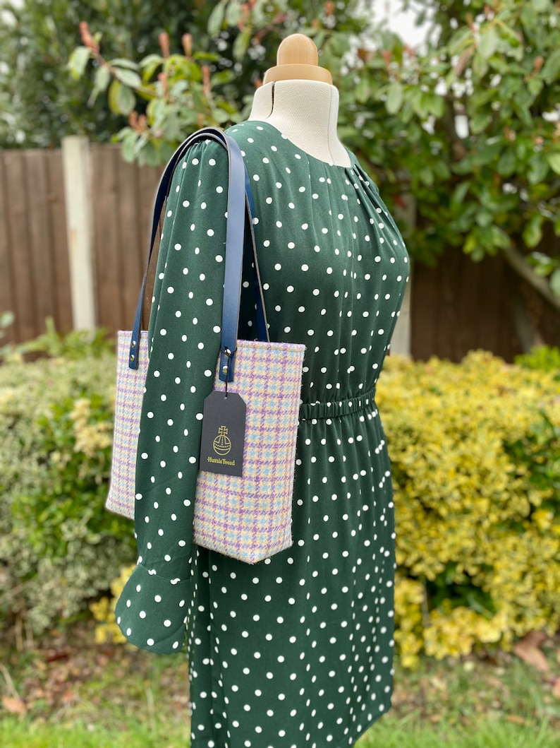 Peach, Purple and Blue Harris Tweed Tote Bag. image 9