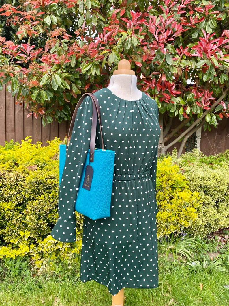 Blue and Jade Harris Tweed Tote Bag. image 5