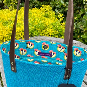 Blue and Jade Harris Tweed Tote Bag. image 4