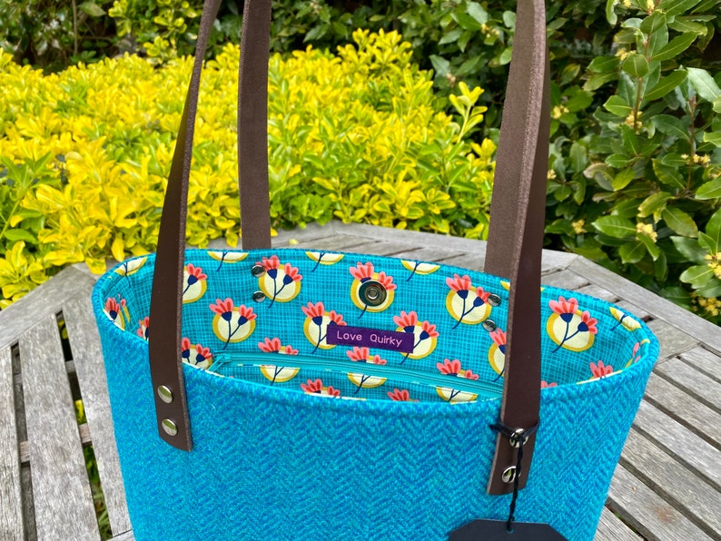 Blue and Jade Harris Tweed Tote Bag. image 4