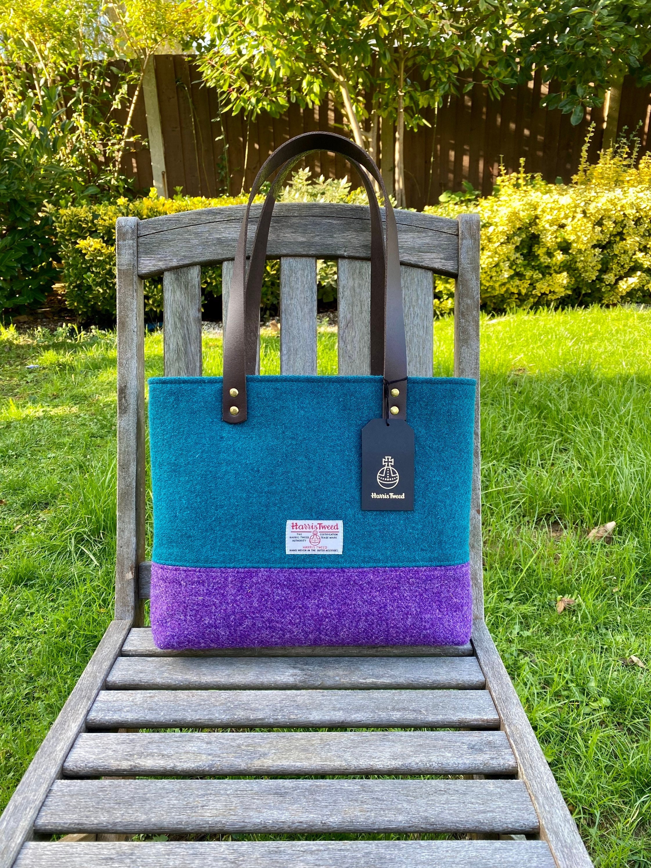 Teal and Purple Harris Tweed Shoulder Tote Bag Etsy