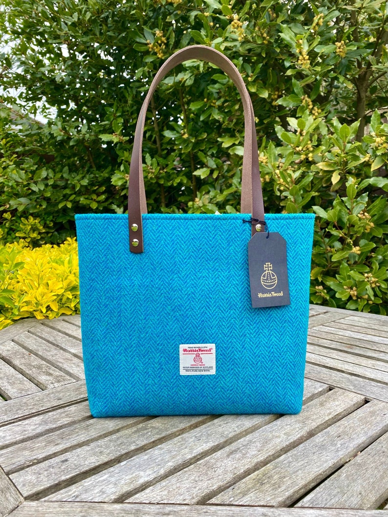 Blue and Jade Harris Tweed Tote Bag. image 1