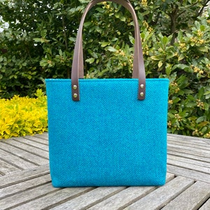 Blue and Jade Harris Tweed Tote Bag. image 3