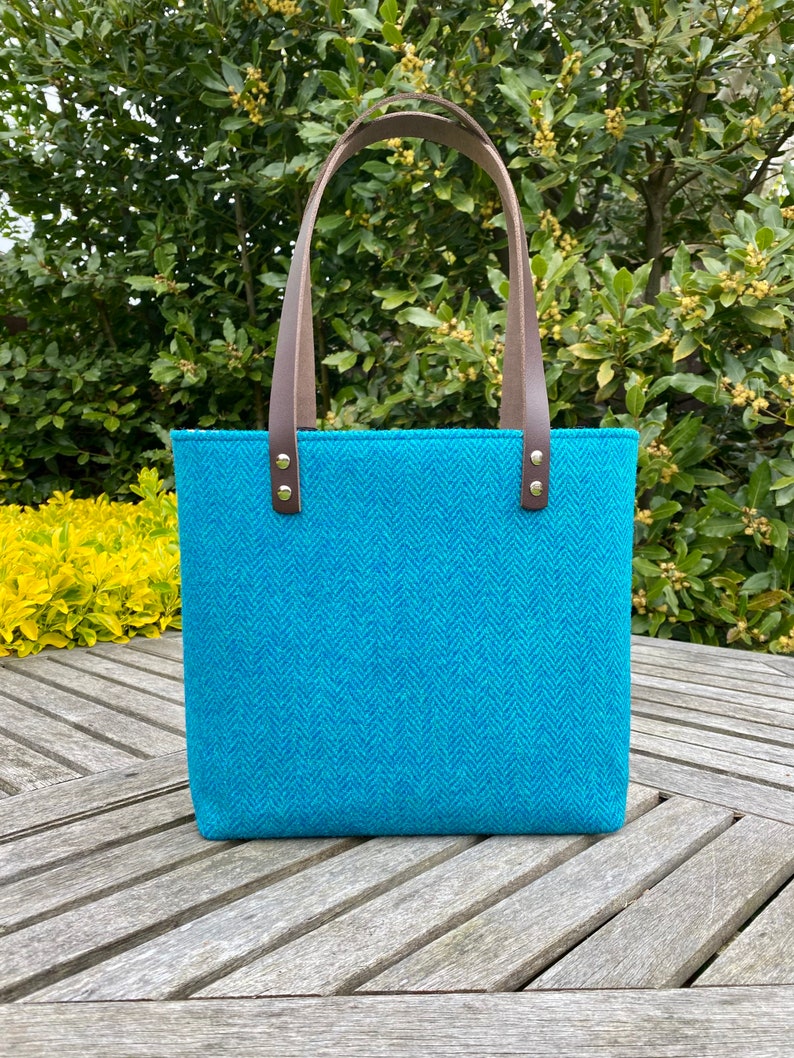 Blue and Jade Harris Tweed Tote Bag. image 3