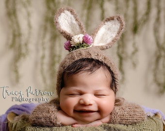 Knitting Pattern, Baby Bunny Hat, Short Straight up Ears, Photo Props, Size Newborn to Toddler, Worsted-Aran & Bulky, Download PDF, Harley