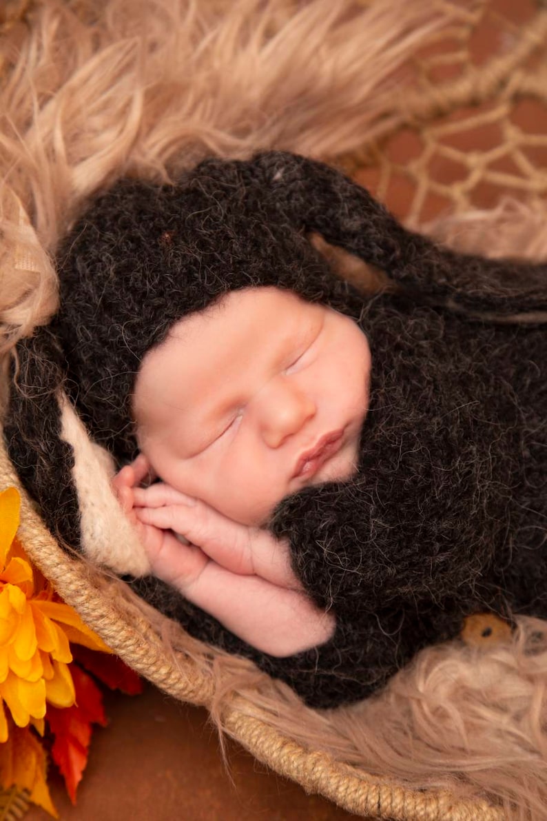Newborn props Newborn Footed sleeper newborn onesie Bunny outfit Sitter props Bunny hat alpaca outfit Sitter Hand knitted
