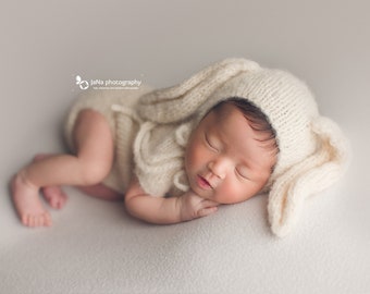 Patrón de punto, traje de conejito recién nacido, pelele y gorro de conejito para recién nacidos, descargar PDF