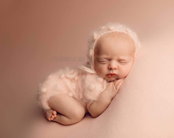 Knitting pattern, Bobble onesie & bonnet set, Popcorn romper and hat, Newborn photography prop, baby girl, PDF file, Download