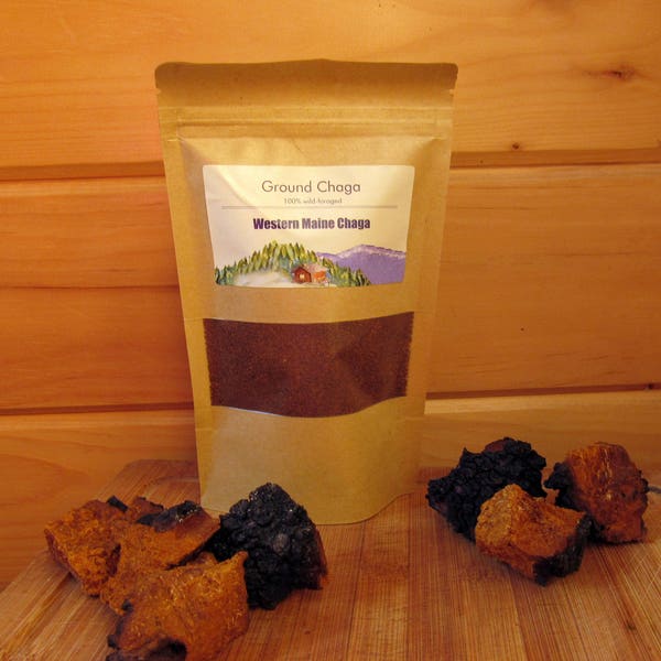 Ground Chaga Mushrooms, 4oz & 8oz, Wild-foraged Naturally-dried Maine Chaga, Ready to brew into tea, 100% wild and natural