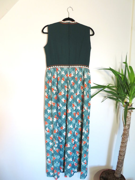 Mod 60s 70s Maxi Dress Emerald Green Flower Patte… - image 2