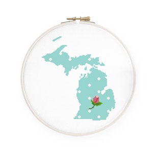 Floral Michigan cross stitch pattern USA state cross stitch Map cross stitch, Instant download PDF #162