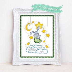 Geburtsanzeige Kreuzstichmuster Geburtssammler Kreuzstich New Baby Boy Chart DIY anpassbar Sofort-Download PDF #343