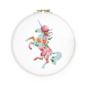 Floral unicorn cross stitch pattern Watercolor unicorn silhouette cross stitch, Instant download PDF #181